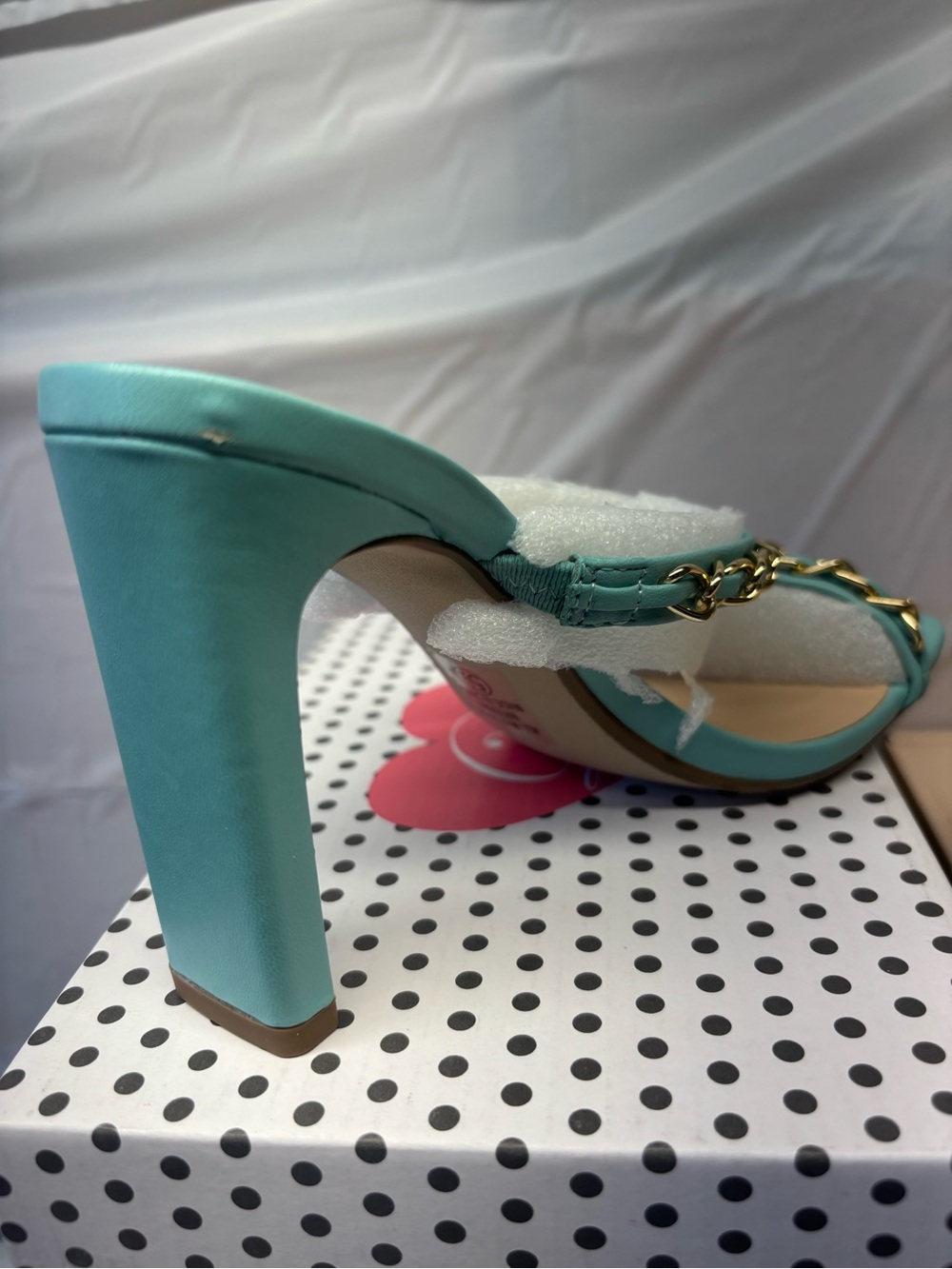 Delicious Teal Block-Heel Slide with Gold Chain - Picture 6 of 7